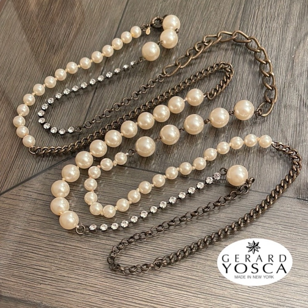 Gerard Yosca Faux Pearl Bronze - Antique Gold-Tone Chain Necklace